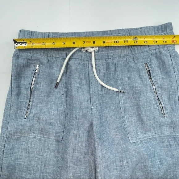 ATHLETA Women's Wide Leg 100% Linen Blue Pants Elastic Waist Zip Pockets Size 8 - Picture 7 of 11